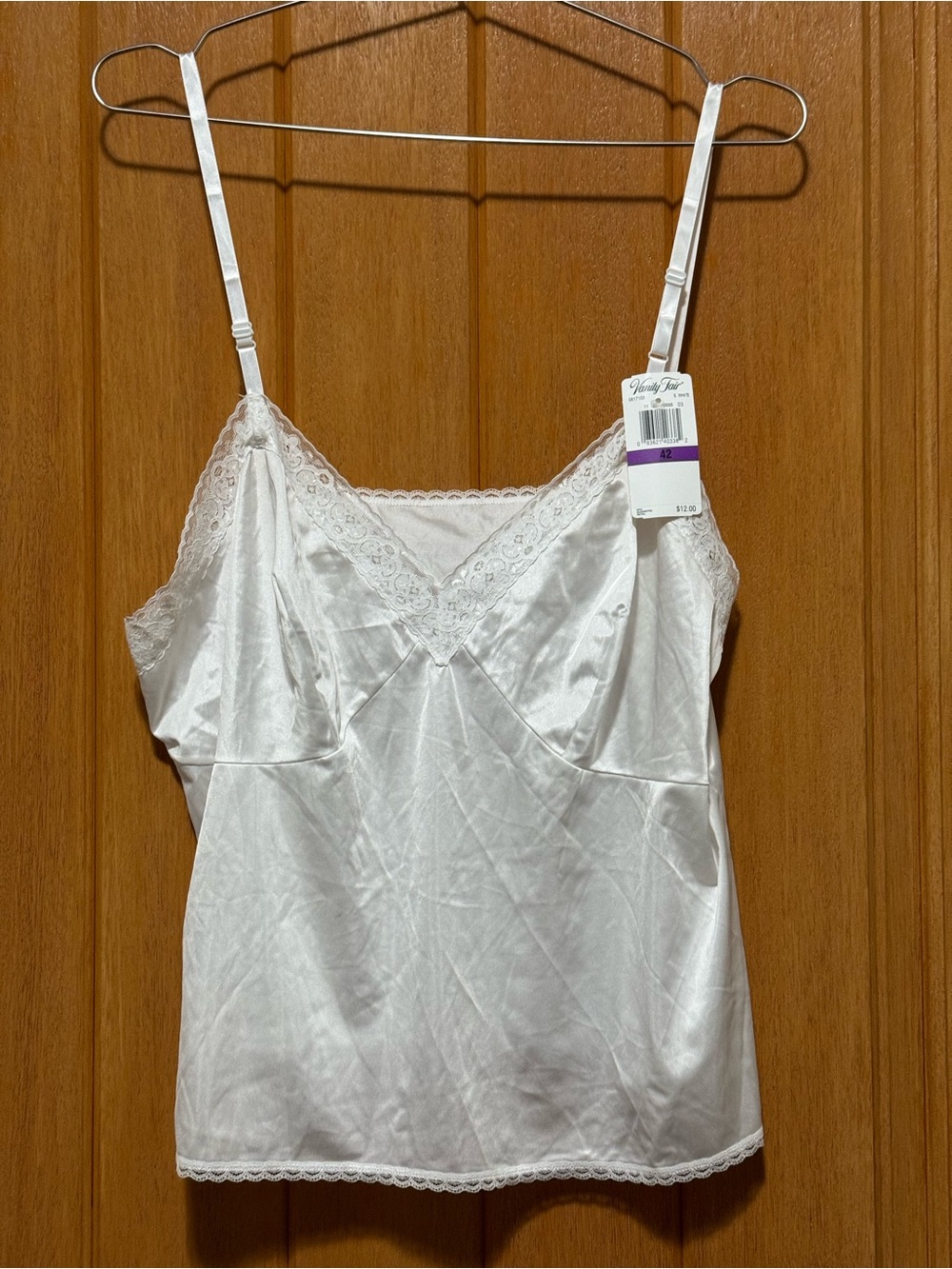 Vanity Fair White Satin Lace-Trim Camisole 42 L 25” NWT
